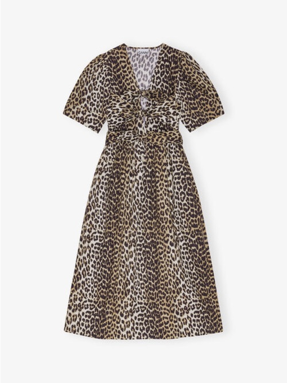 Ganni. NWT. Leopard Tie Front Dress. Spring Summer 2025. Size 42/ LG - Picture 12 of 12